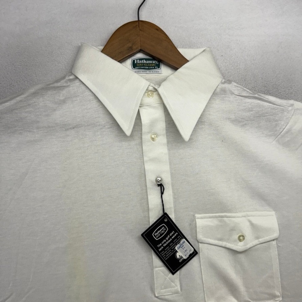 Vintage Hathaway Polo Shirt men's XL White Knit Golf Cotton Lisle Point 70s 80s